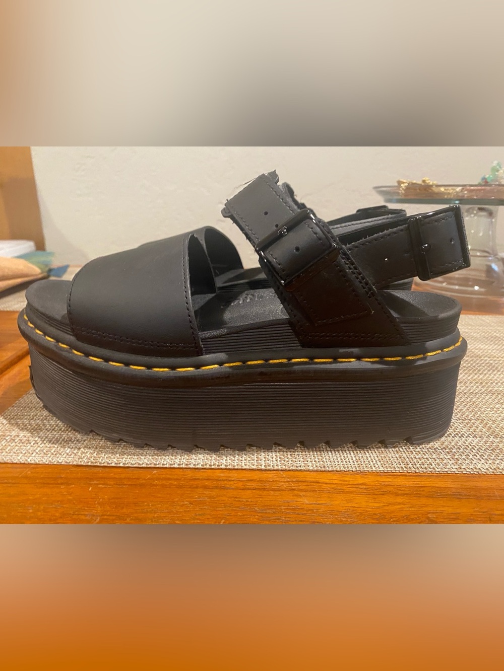Vegan Leather Black Platform Buckle Doc Marten Sandles. EUC Size 9